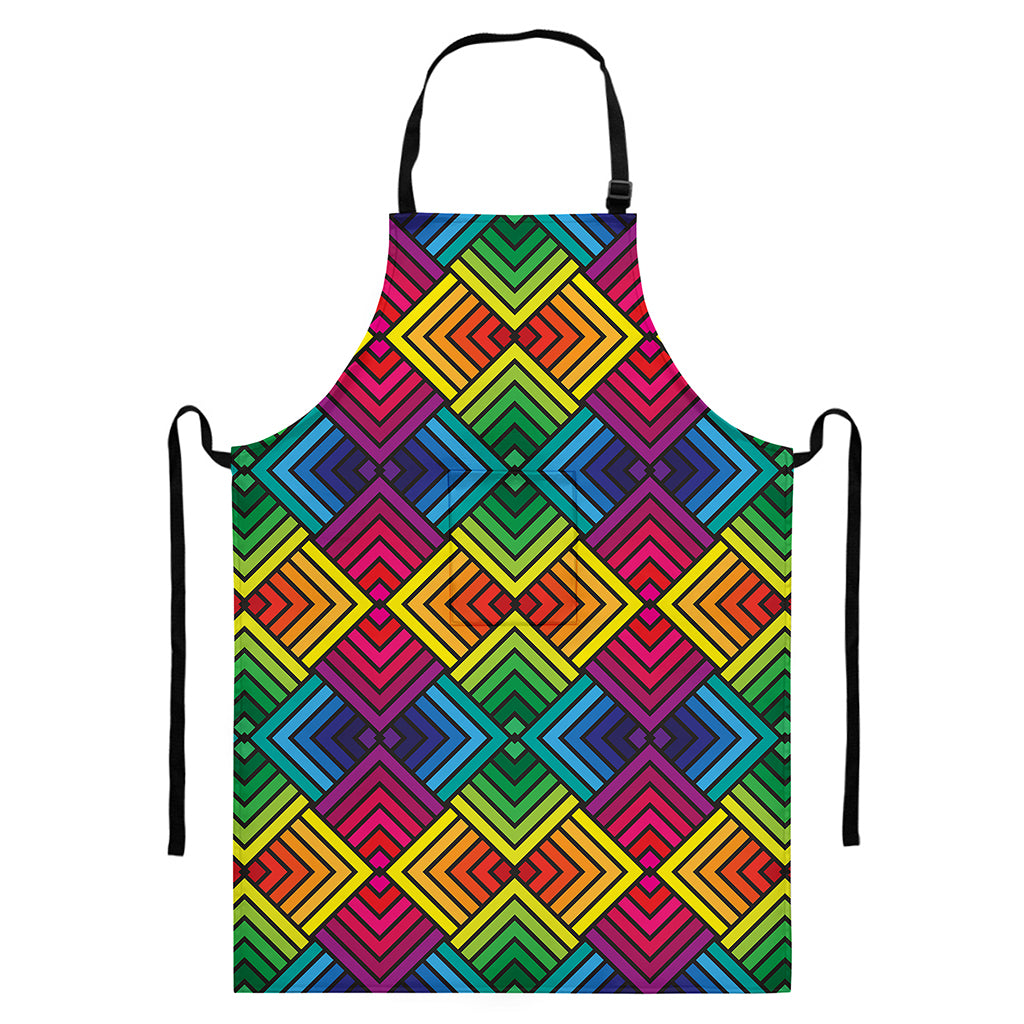 Geometric Rainbow Pattern Print Bib Apron With Pocket