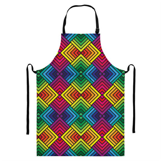 Geometric Rainbow Pattern Print Bib Apron With Pocket