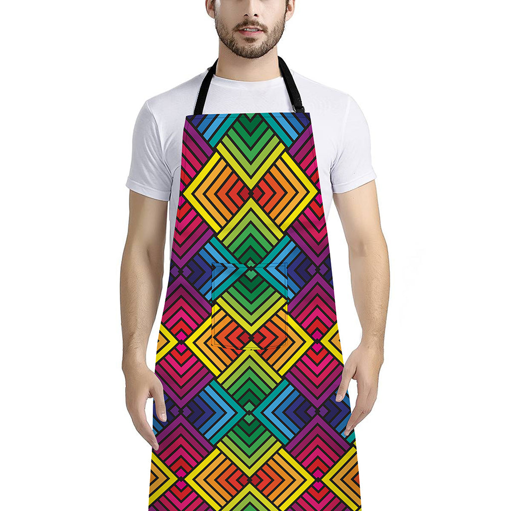 Geometric Rainbow Pattern Print Bib Apron With Pocket
