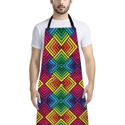 Geometric Rainbow Pattern Print Bib Apron With Pocket