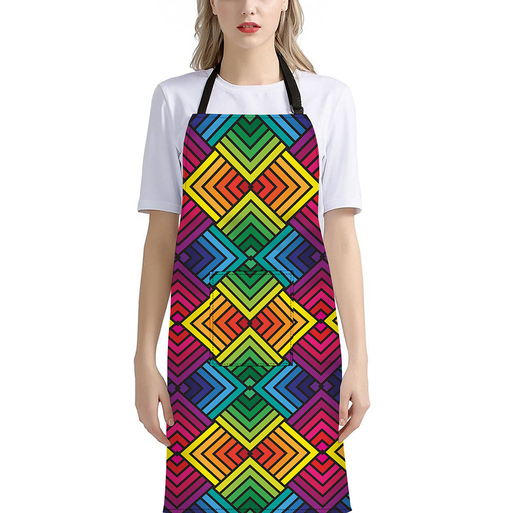 Geometric Rainbow Pattern Print Bib Apron With Pocket
