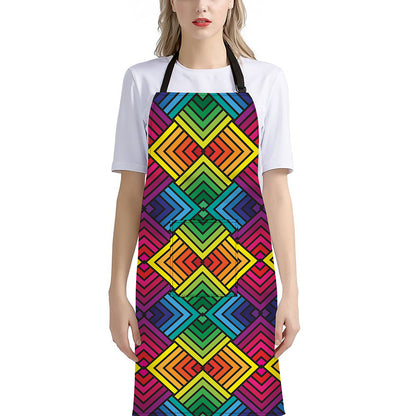 Geometric Rainbow Pattern Print Bib Apron With Pocket