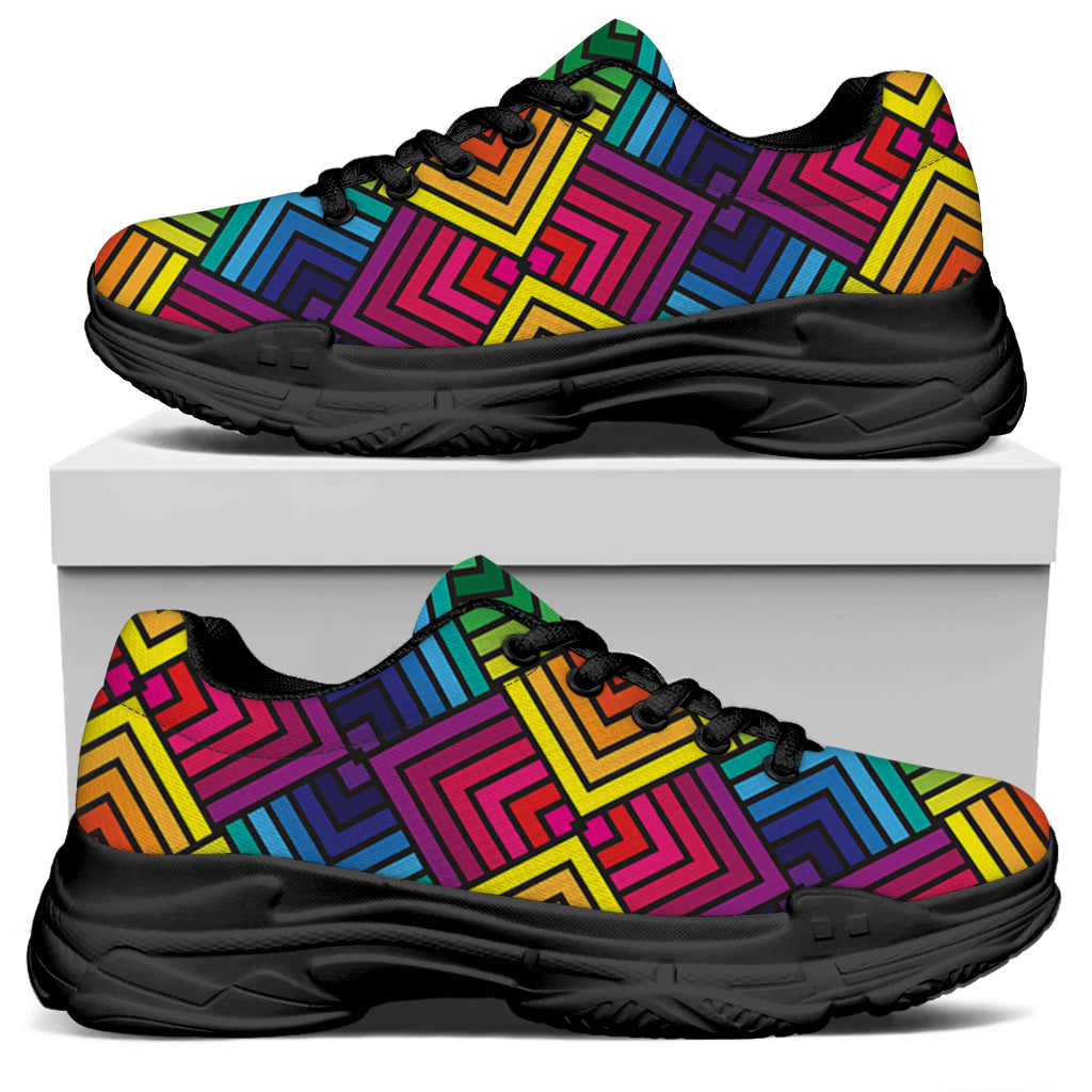 Geometric Rainbow Pattern Print Black Chunky Shoes