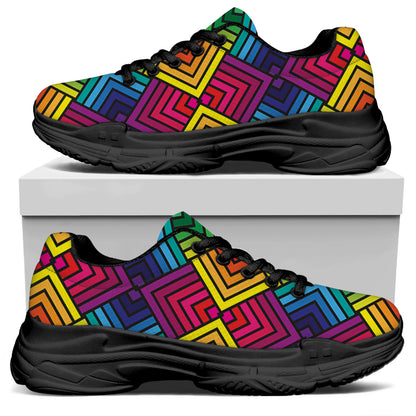 Geometric Rainbow Pattern Print Black Chunky Shoes