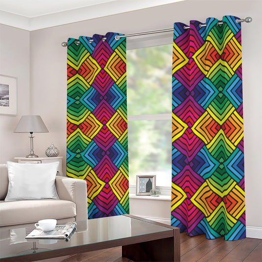 Geometric Rainbow Pattern Print Blackout Grommet Curtains