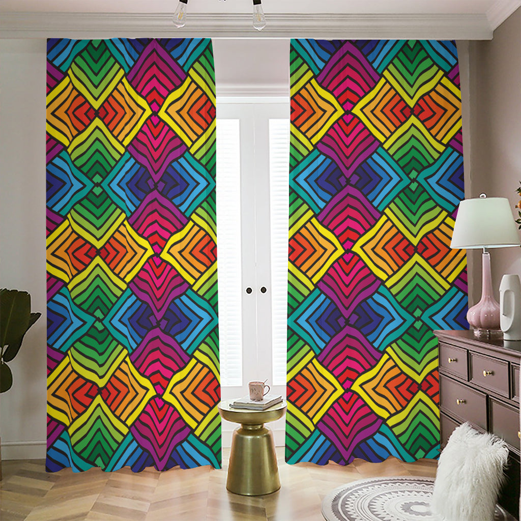 Geometric Rainbow Pattern Print Blackout Pencil Pleat Curtains