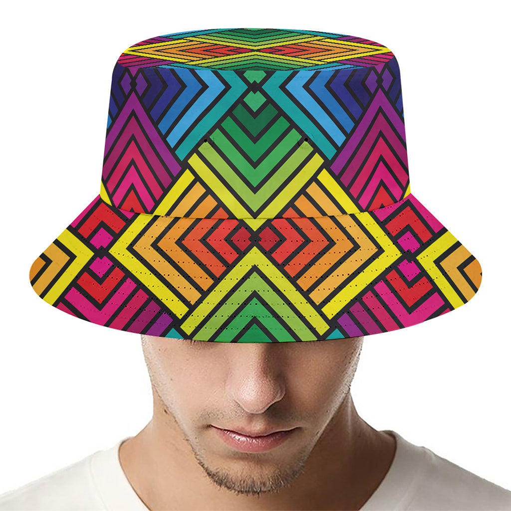 Geometric Rainbow Pattern Print Bucket Hat