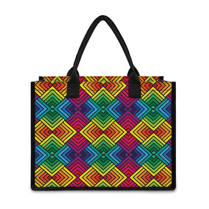 Geometric Rainbow Pattern Print Canvas Tote Bag
