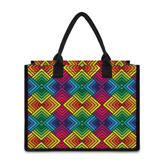 Geometric Rainbow Pattern Print Canvas Tote Bag