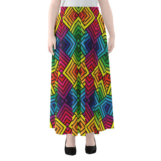 Geometric Rainbow Pattern Print Chiffon Maxi Skirt
