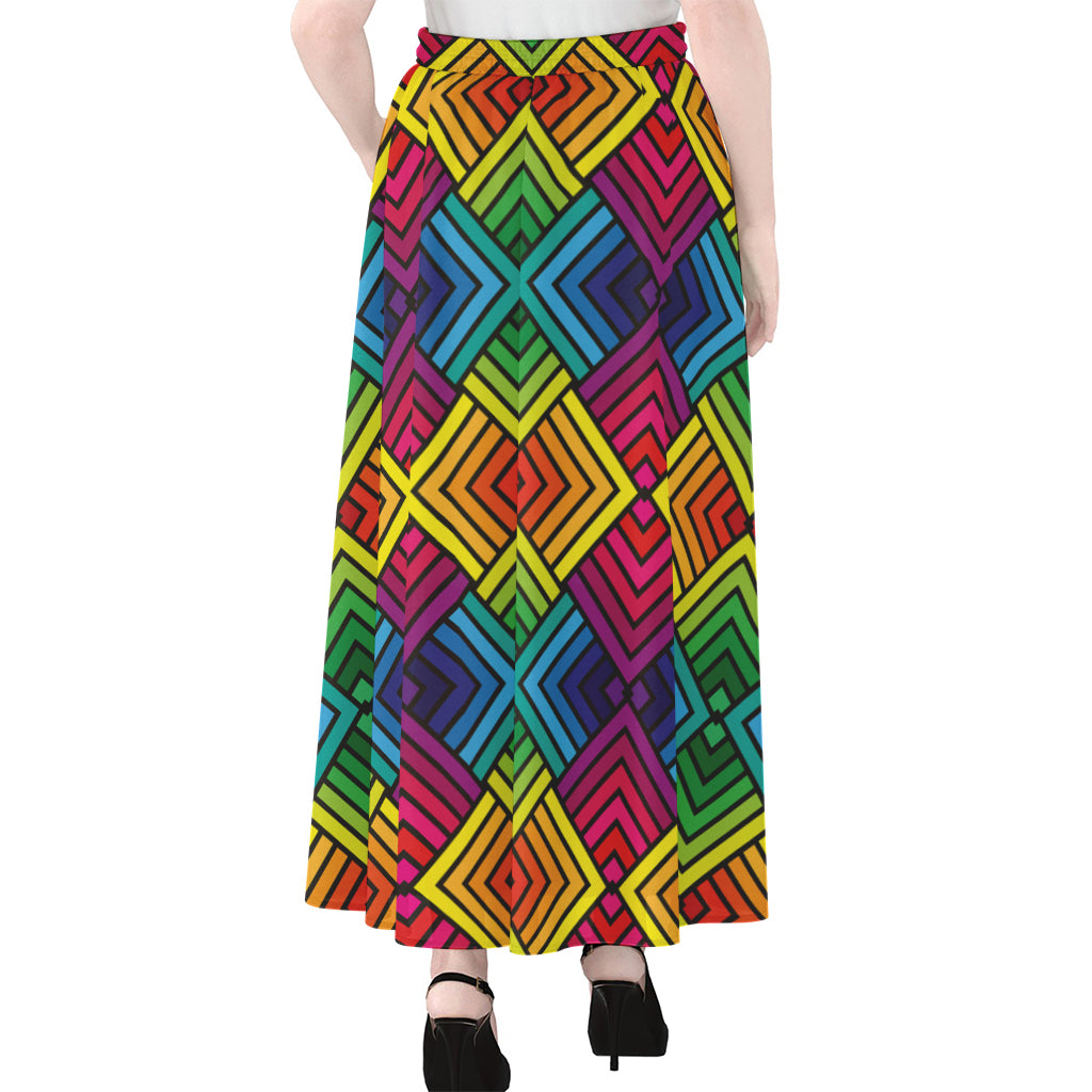 Geometric Rainbow Pattern Print Chiffon Maxi Skirt
