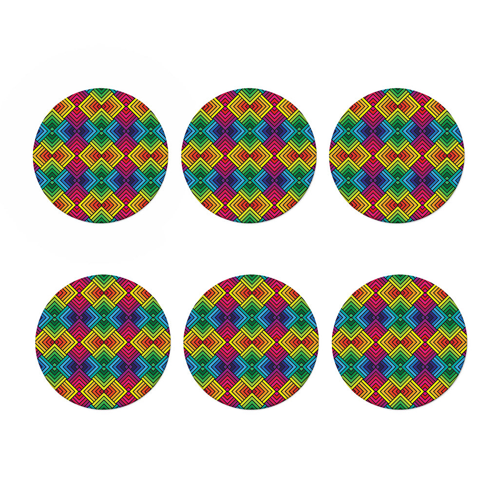 Geometric Rainbow Pattern Print Coaster Set