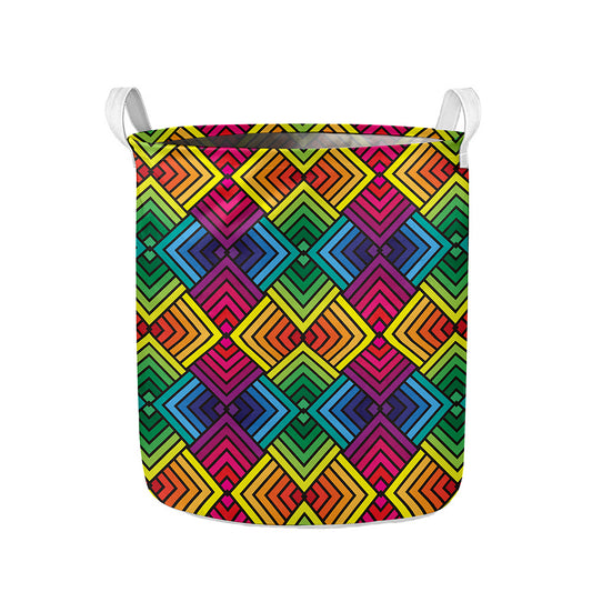 Geometric Rainbow Pattern Print Collapsible Laundry Basket