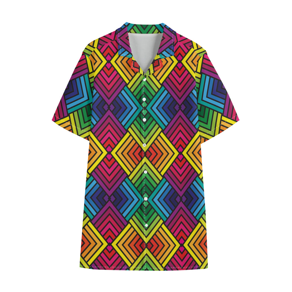 Geometric Rainbow Pattern Print Cotton Hawaiian Shirt