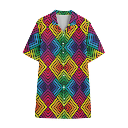 Geometric Rainbow Pattern Print Cotton Hawaiian Shirt