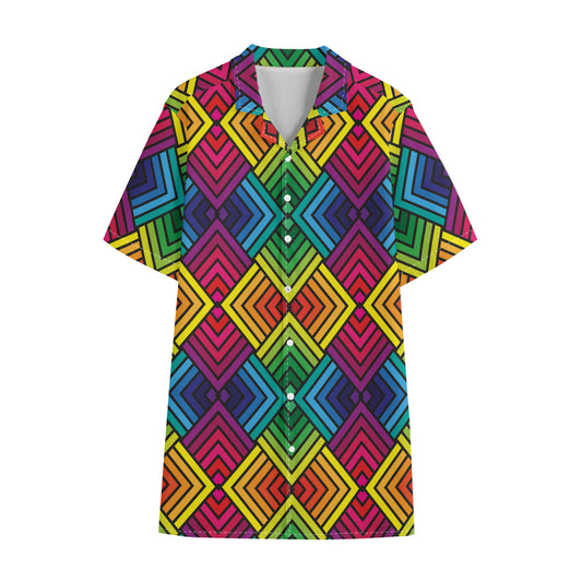 Geometric Rainbow Pattern Print Cotton Hawaiian Shirt