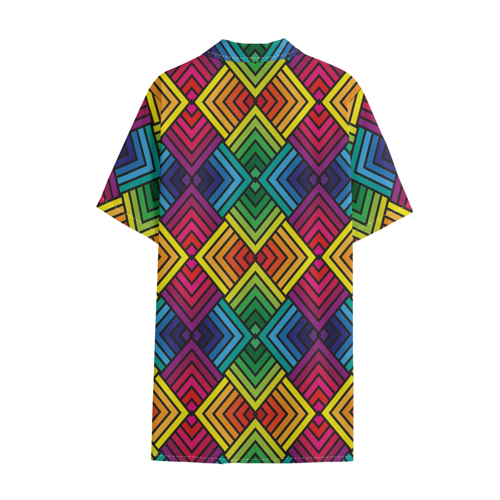 Geometric Rainbow Pattern Print Cotton Hawaiian Shirt