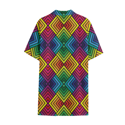 Geometric Rainbow Pattern Print Cotton Hawaiian Shirt