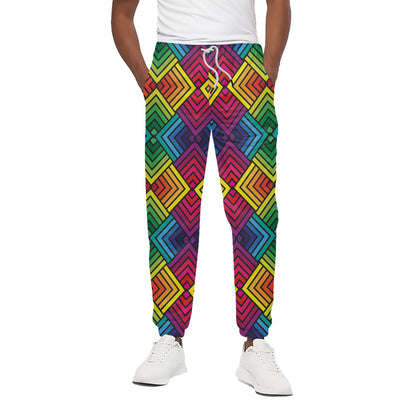 Geometric Rainbow Pattern Print Cotton Pants