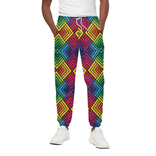 Geometric Rainbow Pattern Print Cotton Pants