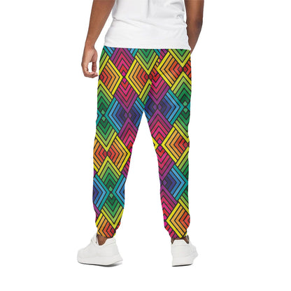 Geometric Rainbow Pattern Print Cotton Pants