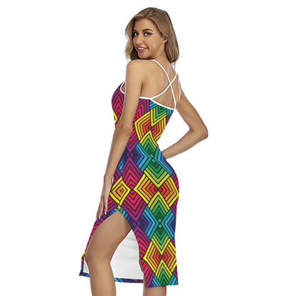 Geometric Rainbow Pattern Print Cross Back Cami Dress