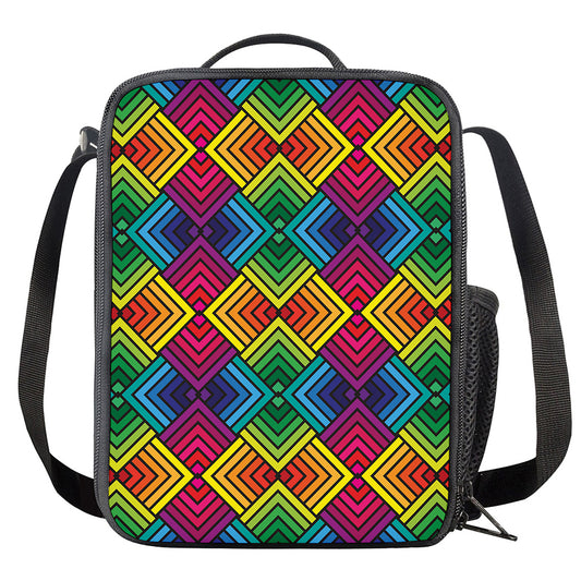 Geometric Rainbow Pattern Print Crossbody Lunch Bag