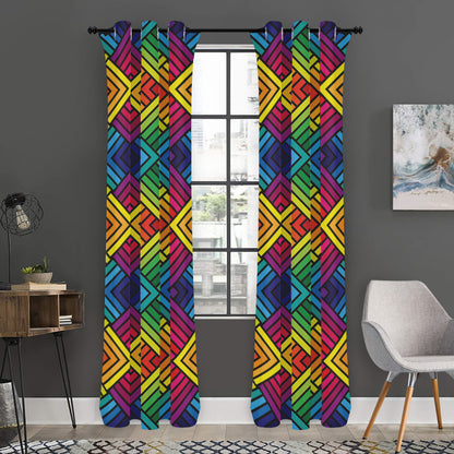 Geometric Rainbow Pattern Print Curtain