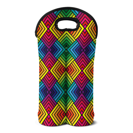 Geometric Rainbow Pattern Print Double Neoprene Wine Tote