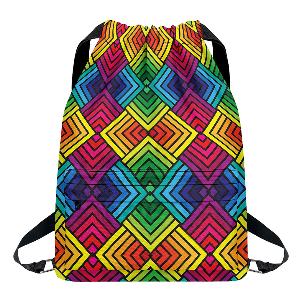 Geometric Rainbow Pattern Print Drawstring Backpack