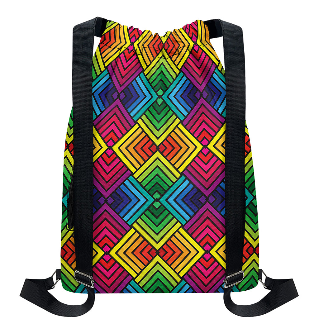 Geometric Rainbow Pattern Print Drawstring Backpack