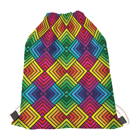 Geometric Rainbow Pattern Print Drawstring Bag