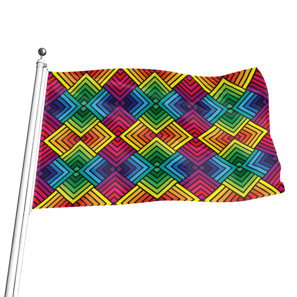 Geometric Rainbow Pattern Print Flag