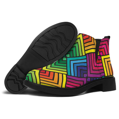 Geometric Rainbow Pattern Print Flat Ankle Boots