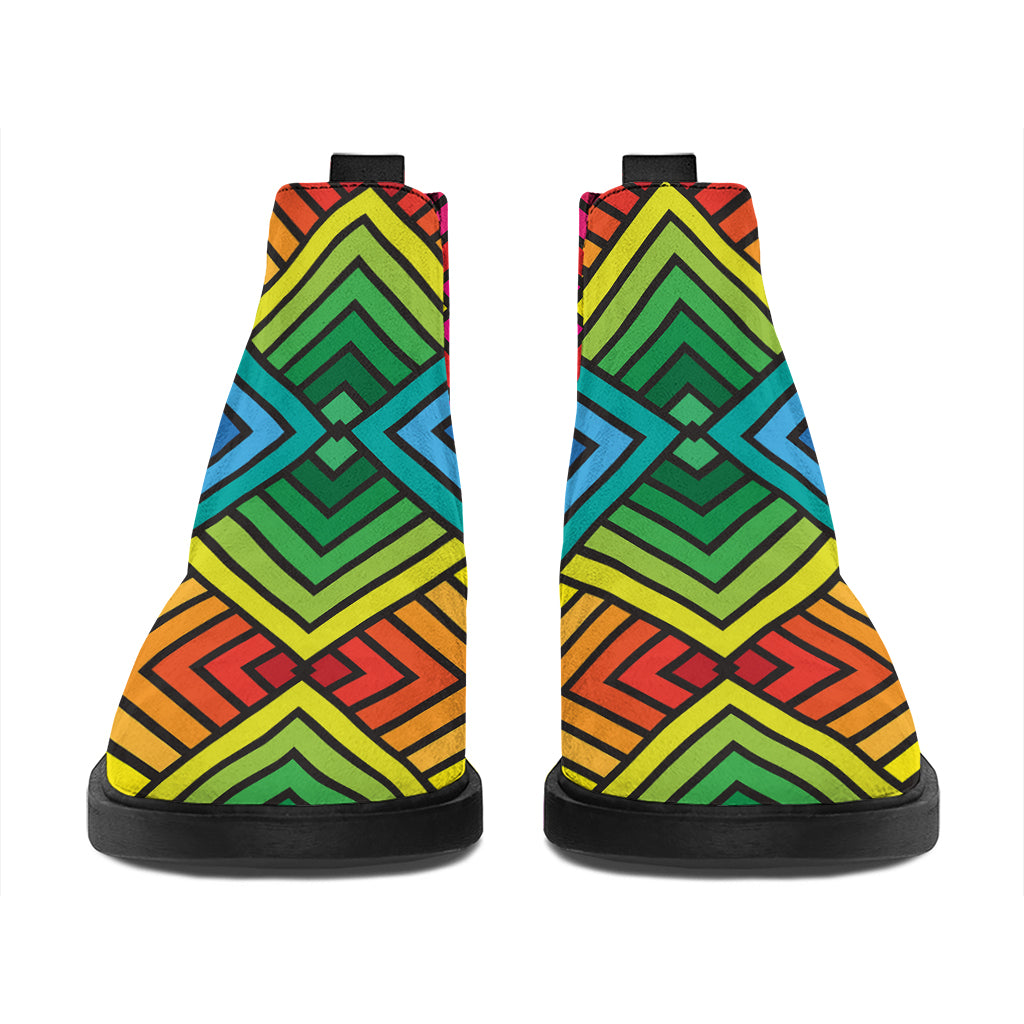 Geometric Rainbow Pattern Print Flat Ankle Boots