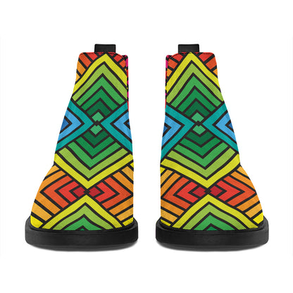 Geometric Rainbow Pattern Print Flat Ankle Boots