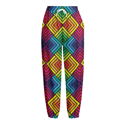Geometric Rainbow Pattern Print Fleece Lined Knit Pants