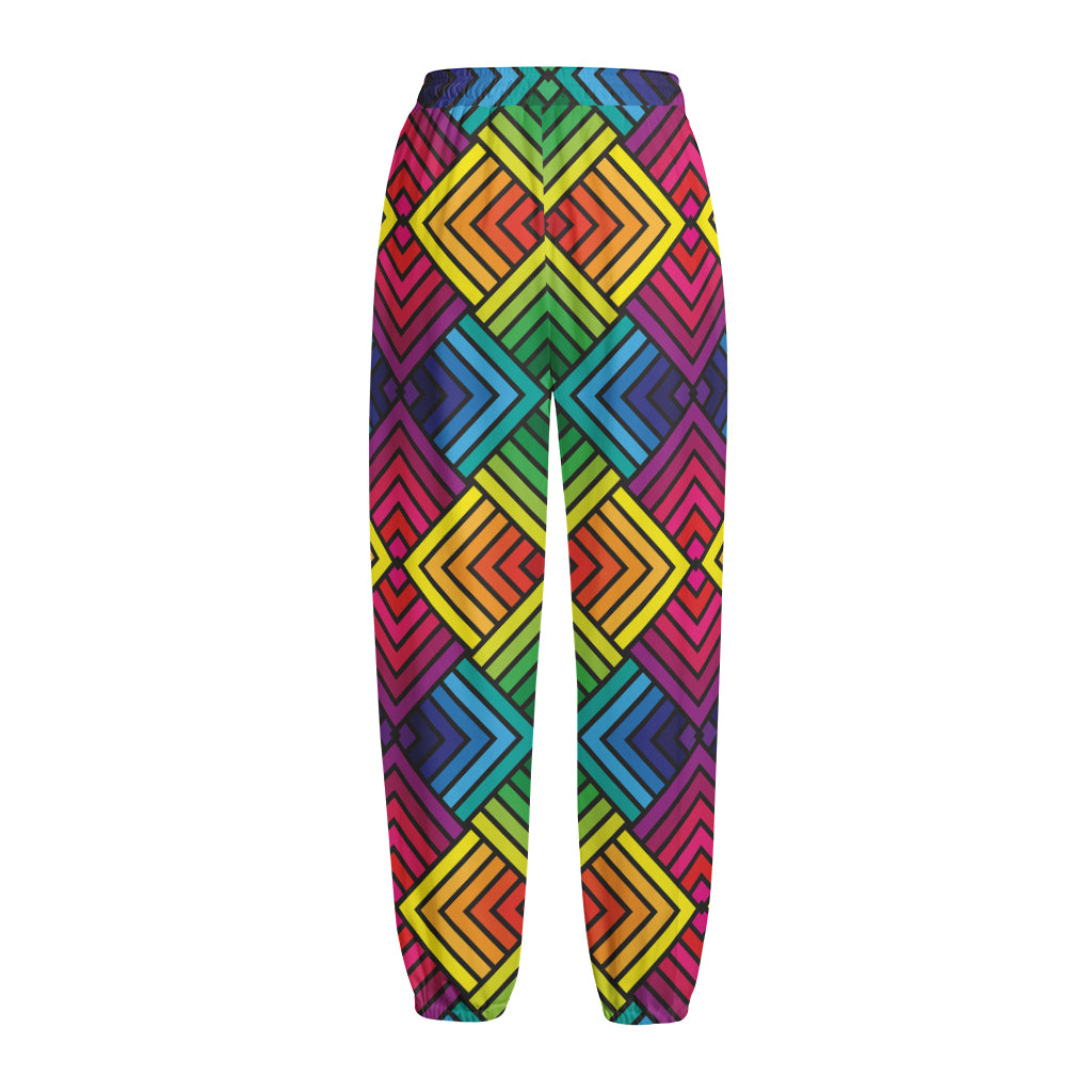 Geometric Rainbow Pattern Print Fleece Lined Knit Pants