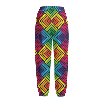 Geometric Rainbow Pattern Print Fleece Lined Knit Pants