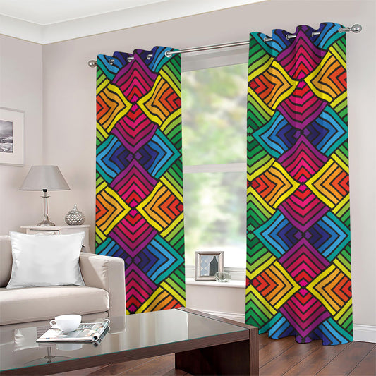 Geometric Rainbow Pattern Print Grommet Curtains