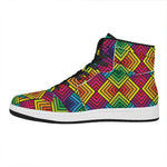 Geometric Rainbow Pattern Print High Top Leather Sneakers