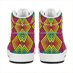 Geometric Rainbow Pattern Print High Top Leather Sneakers