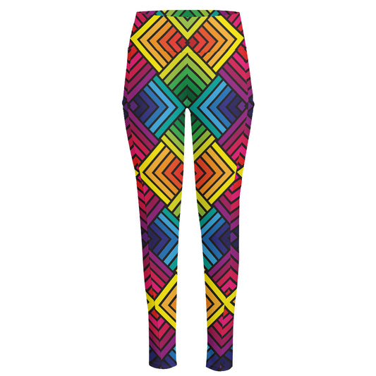 Geometric Rainbow Pattern Print High-Waisted Pocket Leggings