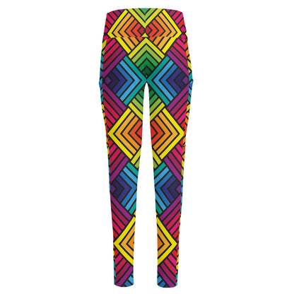 Geometric Rainbow Pattern Print High-Waisted Pocket Leggings