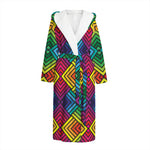 Geometric Rainbow Pattern Print Hooded Bathrobe