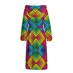 Geometric Rainbow Pattern Print Hooded Bathrobe