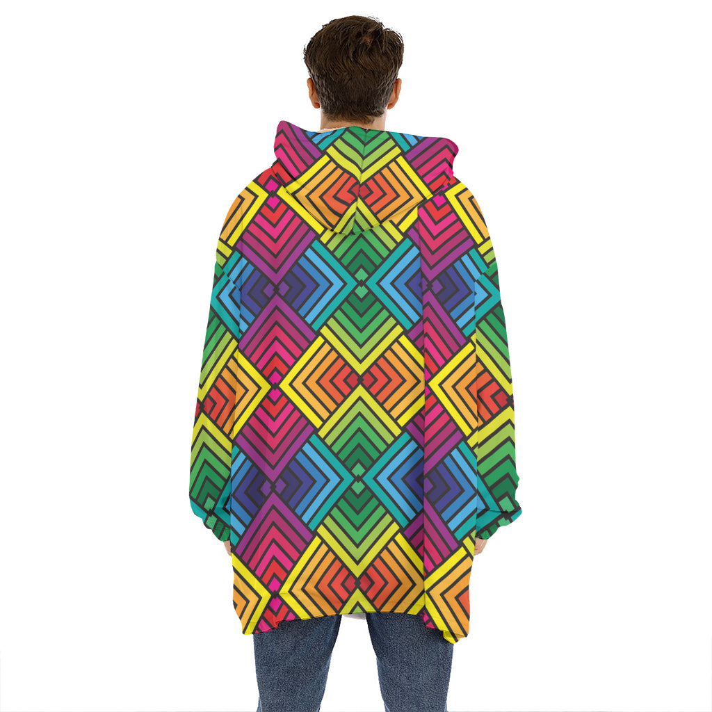 Geometric Rainbow Pattern Print Hoodie Blanket