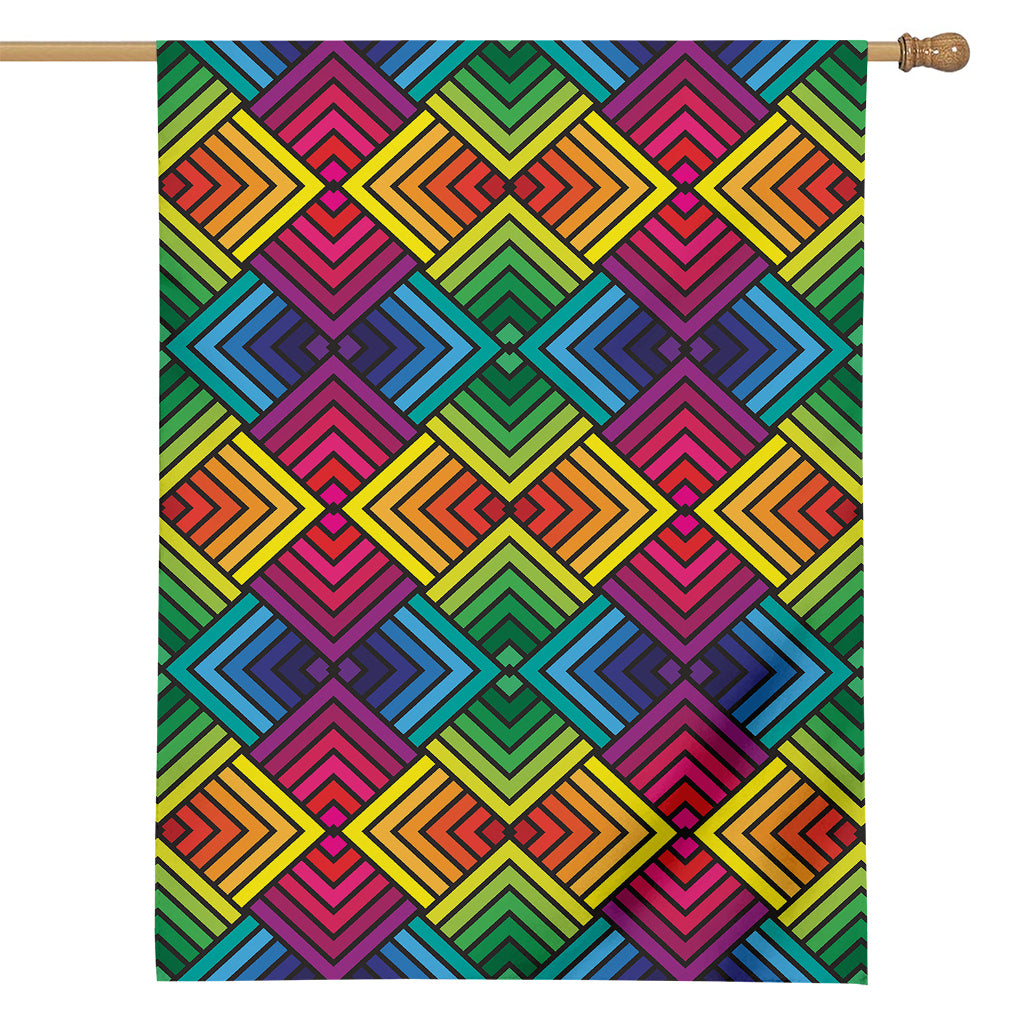Geometric Rainbow Pattern Print House Flag