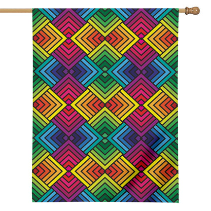 Geometric Rainbow Pattern Print House Flag