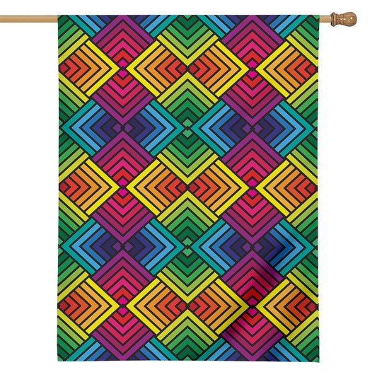 Geometric Rainbow Pattern Print House Flag